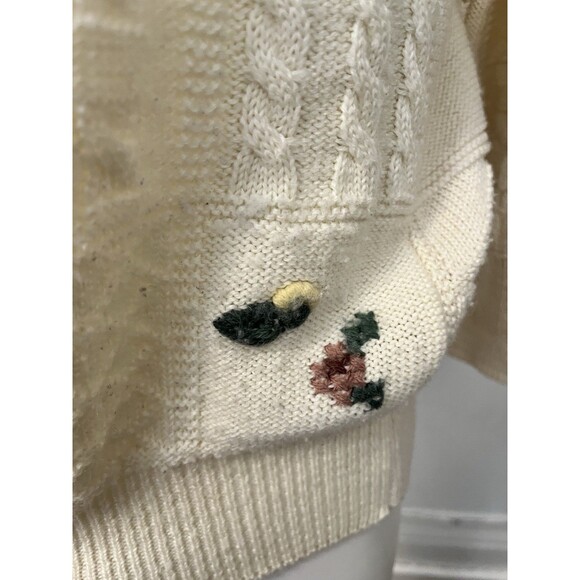 Yessiva Cream Floral Crochet Knit Embroidered Rustic Crew Neck Wool Sweater Med - Picture 9 of 10